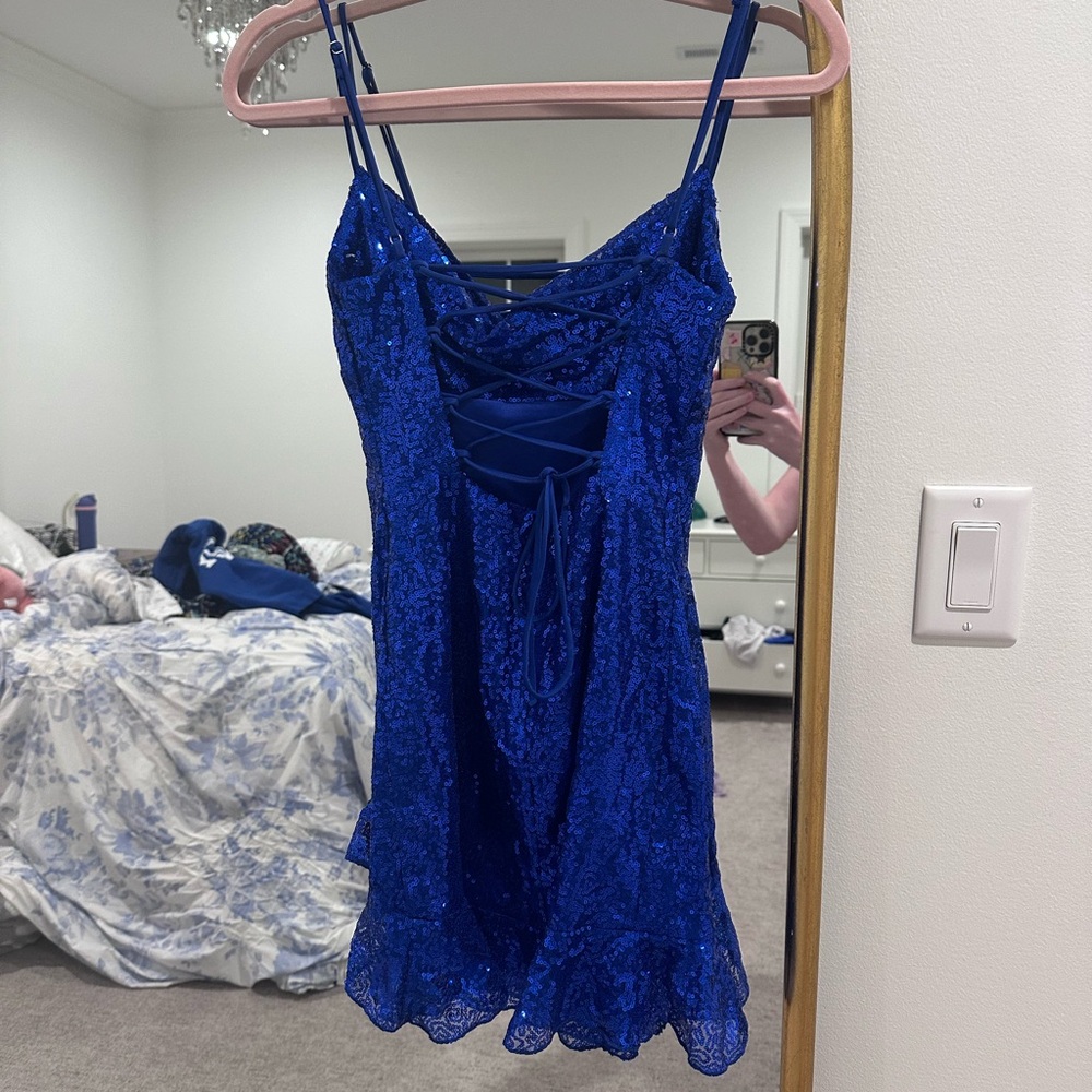 Blue Sequin Mini Dress - Picture 2 of 3
